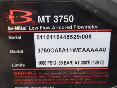 Brooks MT 3750 Ar-Mite Low Flow Armored Flowmeter 3750CA5A11WEAAAAA0 Used