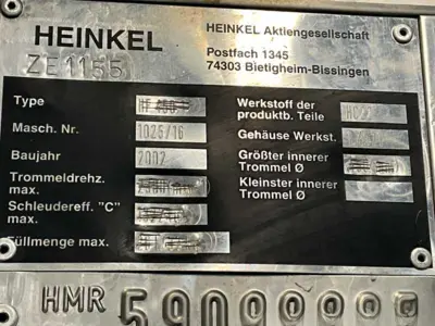 Heinkel HF 600.1 Inverting Filter centrifuge, 316L SS.