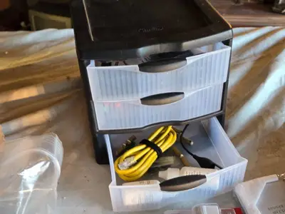 Office Supplies Lot including Storage Drawers, Rulers, and Desk Accessories