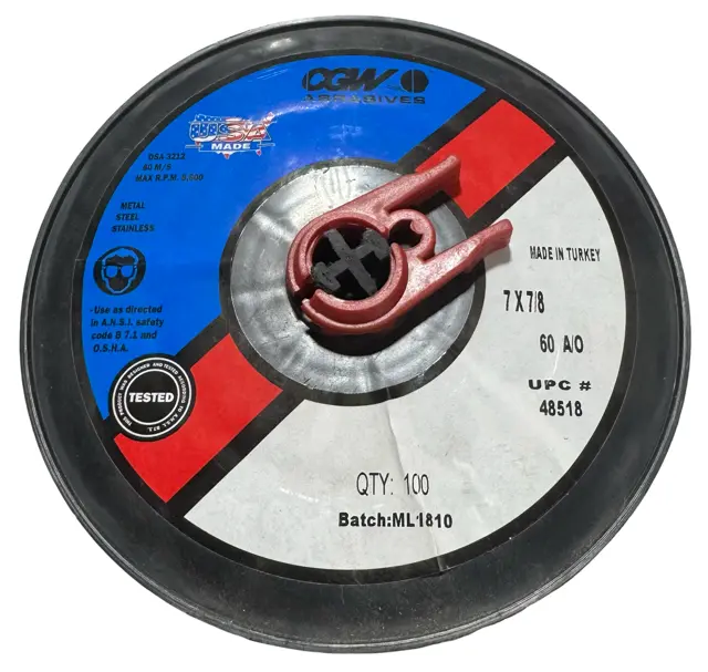 CGW 7" x 7/8" Resin Fiber Sanding Discs 60 Grit AO Metal Steel Stainless 100 Pack