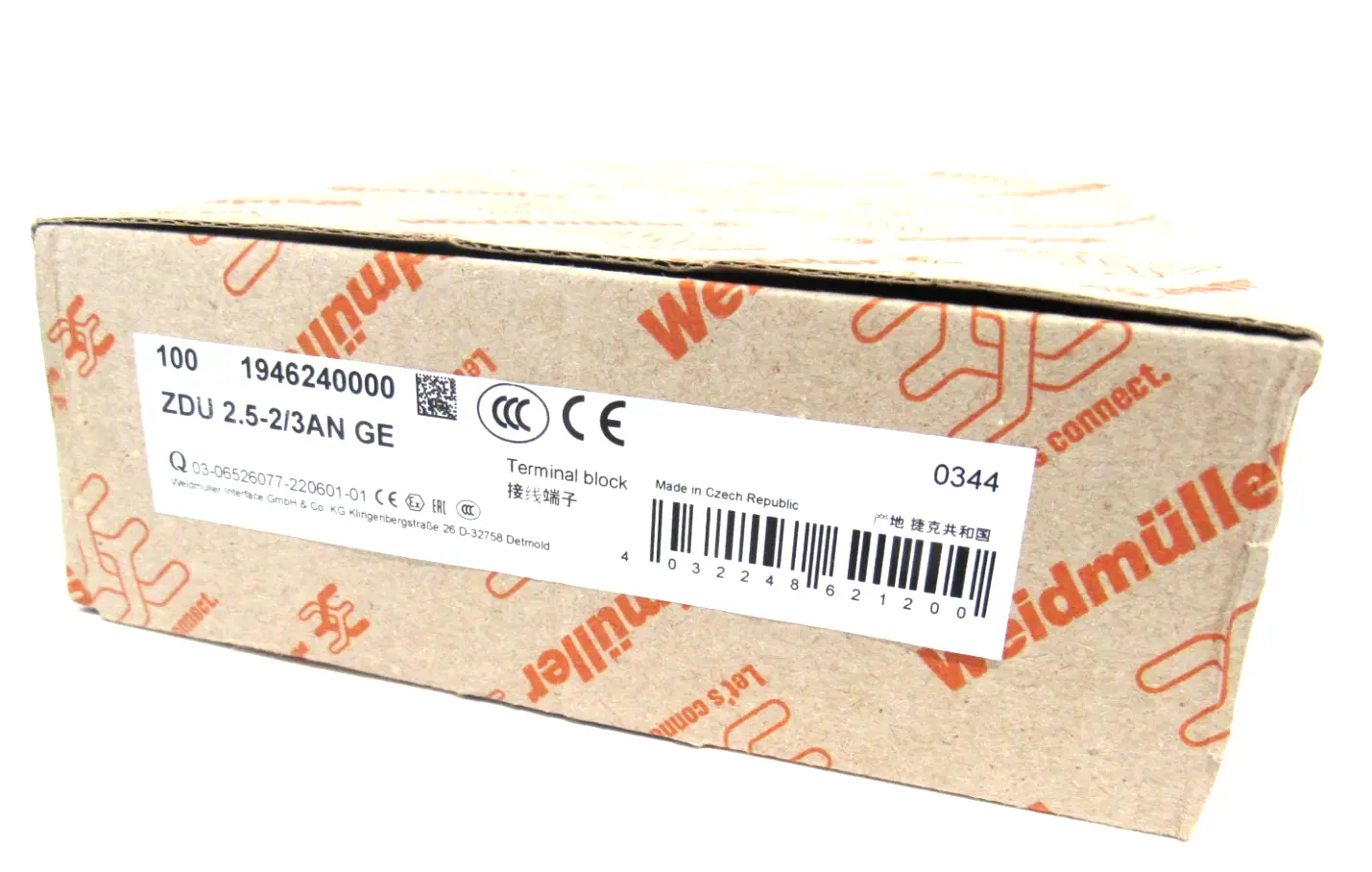 BOX OF 100 NEW WEIDMULLER ZDU 2.5-2/3AN GE TERMINAL BLOCKS 1946240000