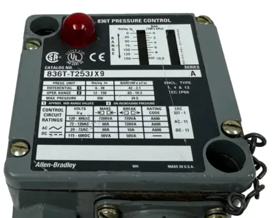 NEW ALLEN BRADLEY 836T-T253JX9 PRESSURE SWITCH SER. A 0-150PSI