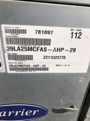 Carrier 39LA25MCFAS-AHP-29 Indoor Air Handler 14,000cfm 2V781897