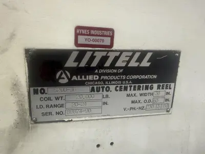 20,000 LB X 36" LITTELL MODEL #S200-36 UNCOILER COIL REEL & CAR: YOBRO #25251