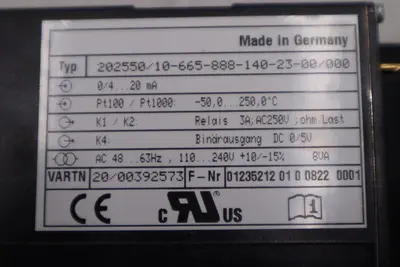Jumo Regulator dtrans Type: 202550/10-665-888-140-23-00/000 STOCK L-723-A