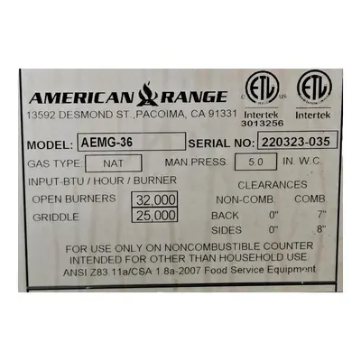 USED AMERICAN RANGE EMG-36