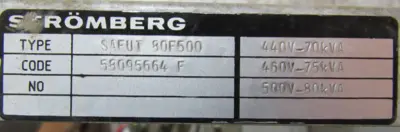 USED STROMBERG SAFUT 80F500 DRIVE 70-80KVA SAFUT80F500