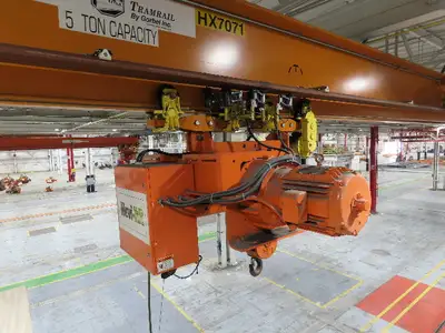 Cleveland Tramrail P&H 5 Ton Single Girder Underhung Bridge Crane 45' 10" Span