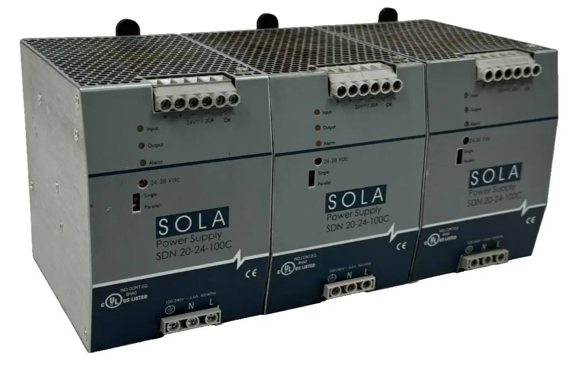 LOT OF 3 EMERSON SOLA SDN 20-24-100C POWER SUPPLIES 100-240V 5.6A 50/60HZ