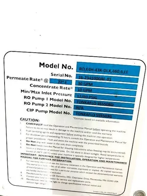 Used GENERAL ELECTRIC RO.E4H-43K-DLX.460.6.LE Reverse Osmosis Equipment New Jersey US | Perry Equipment #915829