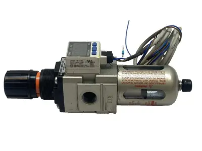 Used SMC Filter Regulator w/ ISE35-N-65 Digital Pressure Switch PNP Air Pressure Regulators Michigan US | Maverick Industrial Sales #1389874