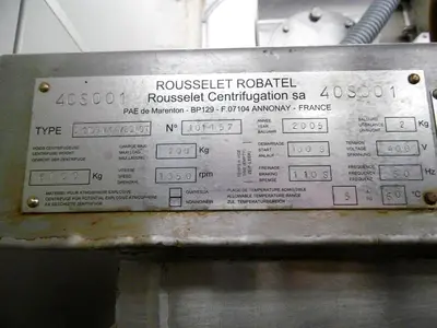 Rousselet Robatel DRC 100 Vx AV 2S mot vertical peeler centrifuge, 904L SS.