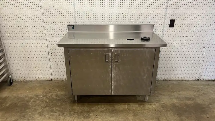 Used Falcon Restaurant Supply Used 48" x 24" Stainless Steel 2 Door Storage Cabinet Drink Station - NDTI Food Prep Tables Illinois US | Falcon Restaurant Supply #1373506