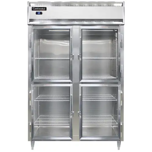 Continental D2RSNSSGDHD 52" Two Section Reach In Refrigerator, (4) Left/right Hinge Glass Doors, Top Compressor, 115v