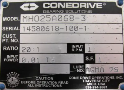 NEW CONEDRIVE MHO25A068-3 GEAR REDUCER 20:1
