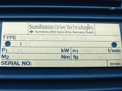 Sumitomo Cyclo CNFMS03-6095GB-87/G F63M/4 Gearmotor 20rpm .25kw 220-480V 87:1