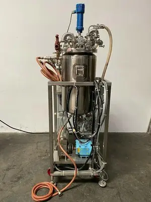 USED MILLIPORE TFF SKID W/ WAUKESHA 030 PUMP & 80L JACKETED VESSEL W/ CONTROLLER