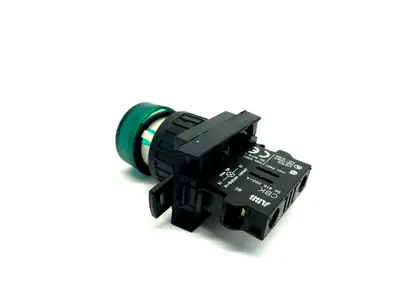 KL1-100G/ KCBH-001 | ABB KL1-100G Green Pilot Light Head w/ KCBH-001 Lamp Block and Holder - Used