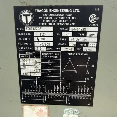 Tracon 112.5kVA Transformer