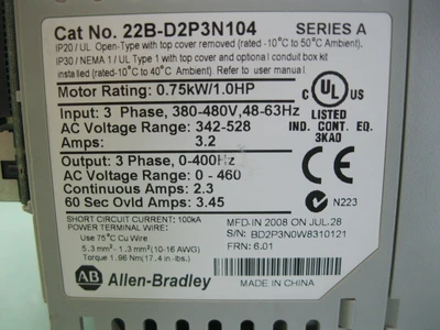 USED Allen-Bradley 22B-D2P3N104