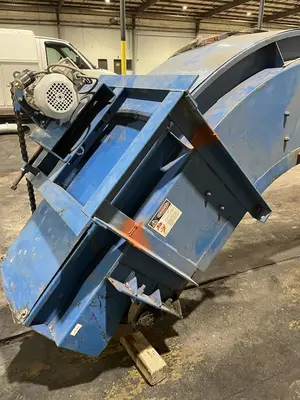 USED MAYFRAN 18" WIDTH MAYFRAN STEEL BELT HOCKEY STICK INFEED CONVEYOR