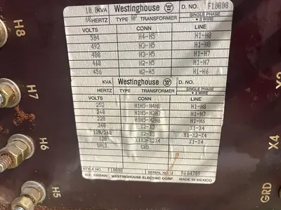 WESTINGHOUSE,TYPE AP,TRANSFORMER 10KVA HV 504-456V LV 240/120V 1PH