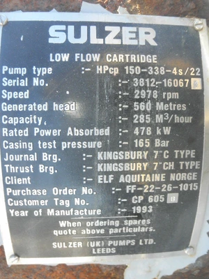 USED SULZER BINGHAM HPCP-150-338-4S/22