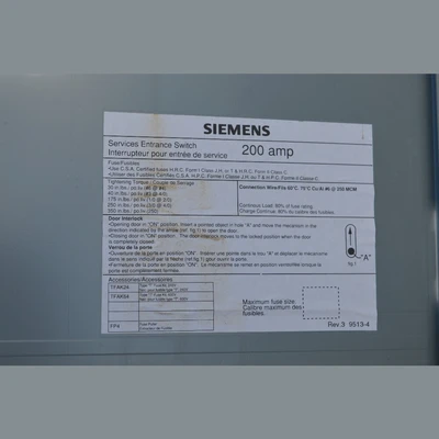 Siemens 200 Amp Fusible Disconnect