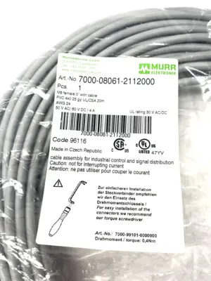 New | in-Stock Murrelektronik Single Ended M8 female 0° A-cod. Cable 20m Cable & Wire Michigan US | Maverick Industrial Sales #1392832
