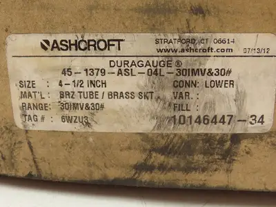 Ashcroft 45-1379-ASL-04L Duragauge 4.5" Pressure Gauge 30 PSI/In.Hg Vac 1/2" NPT