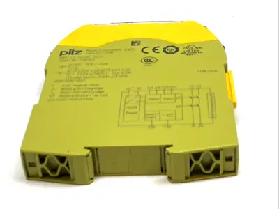 USED PILZ SAFETY RELAY 24VDC 2NO E‑STOP GATE MONITOR DIN RAIL 750103