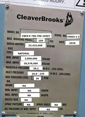 Used 2018 CLEAVER BROOKS CBEX-E 700-700-150ST Boilers Florida US | C3 SURPLUS LLC #1482136