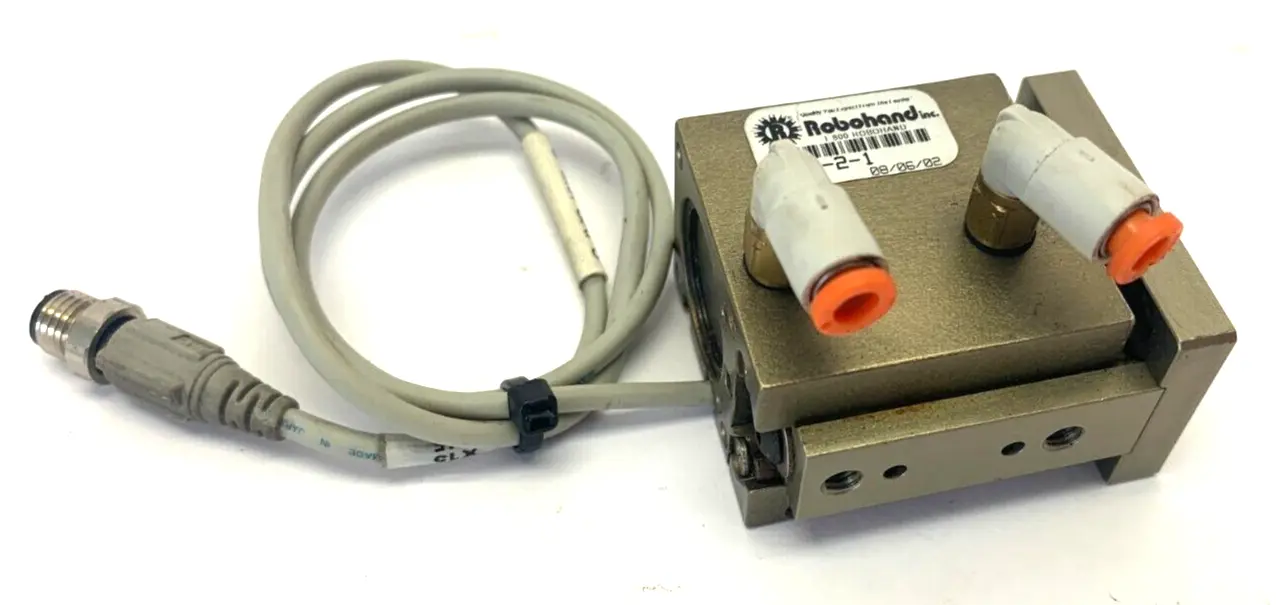 USED ROBOHAND MINI ROLLER BEARING DUAL V-RAIL PNEUMATIC SLIDE