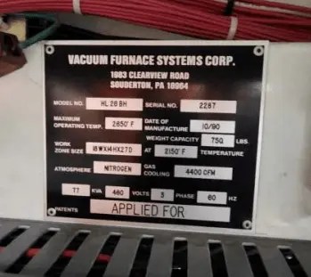 Item# VF439 2 Bar Quenching Vacuum Furnace Systems (2)