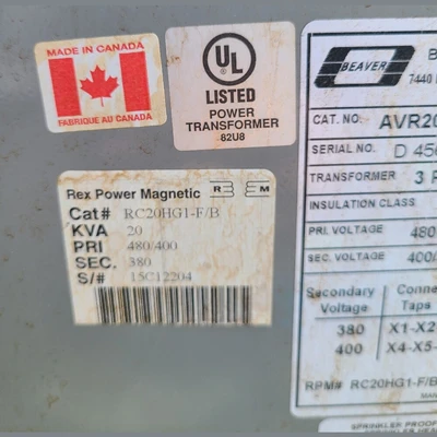 Used BEAVER ELECTRICAL MACHINERY AVR20SQP4C Transformers British Columbia CA | Savona Equipment LTD #1291757