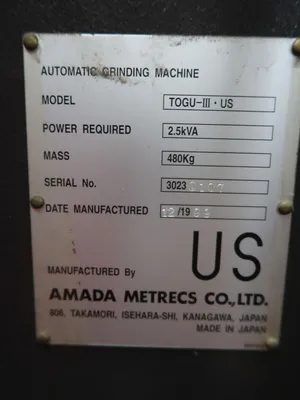 1999 AMADA TOGU-III-US Tool Grinder | Mohawk Machinery (6)