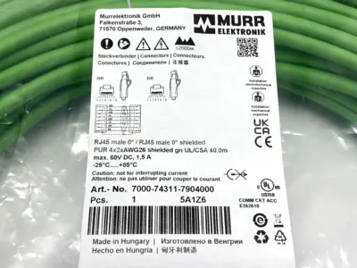 New | in-Stock Murrelektronik Double End Ethernet Cable Male RJ45 4-Pole 40m Cable & Wire Michigan US | Maverick Industrial Sales #1460889
