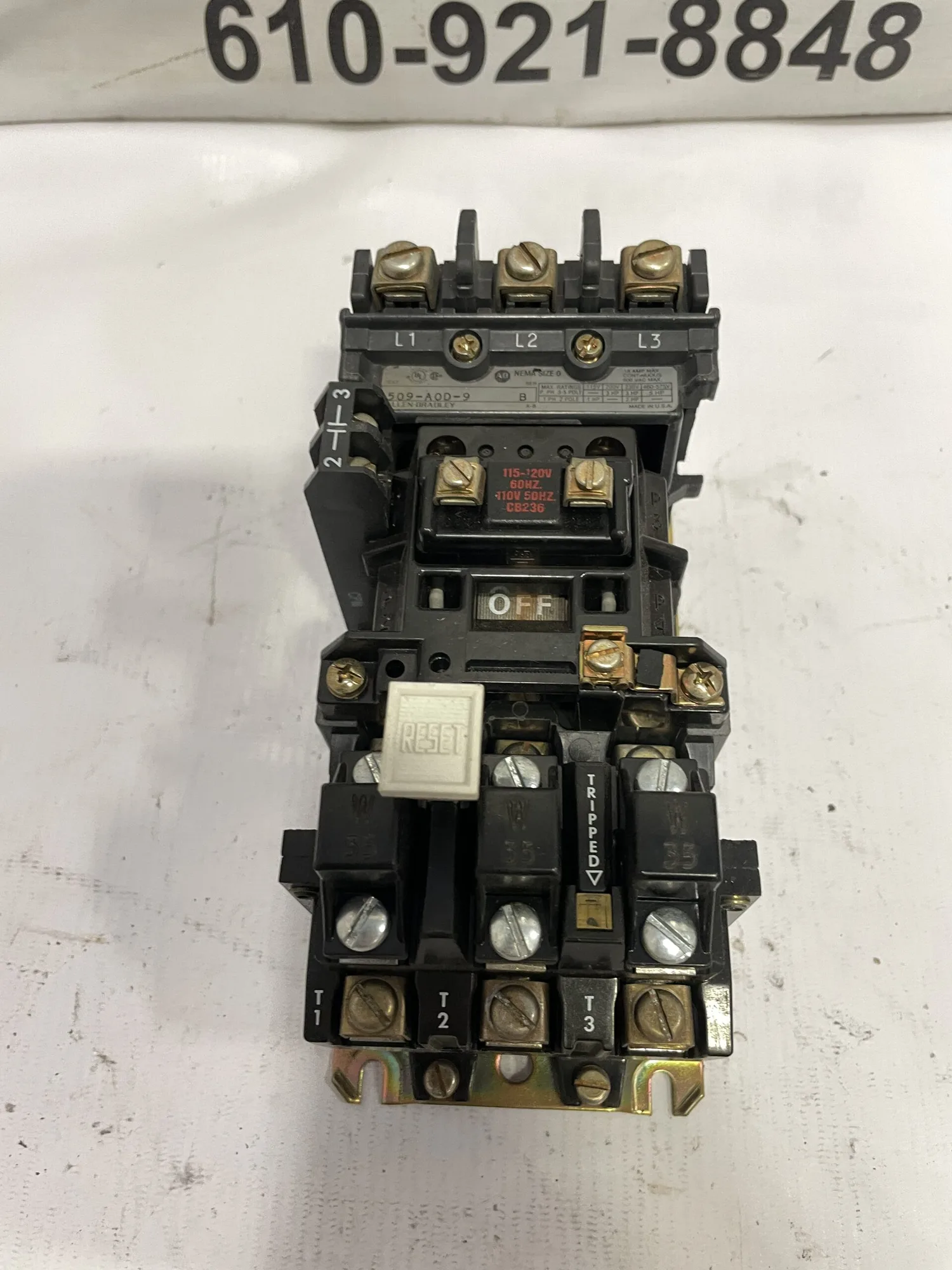 Allen-Bradley 509-AOD-9 ser B NEMA SIZE 0 Full-Voltage Motor Starter 18A