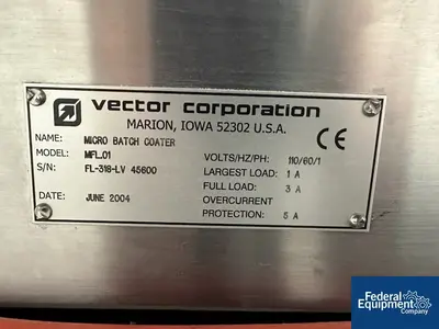 USED Vector Vector Corp. Fluidized Air Bed Dryer/Coater, Model MFL01