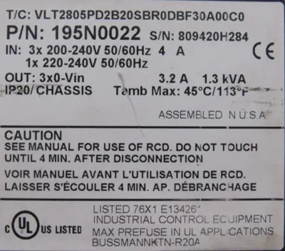 USED DANFOSS VLT2800 DRIVE 195N0022 VLT2805PD2B20SBR0DBF30A00C0