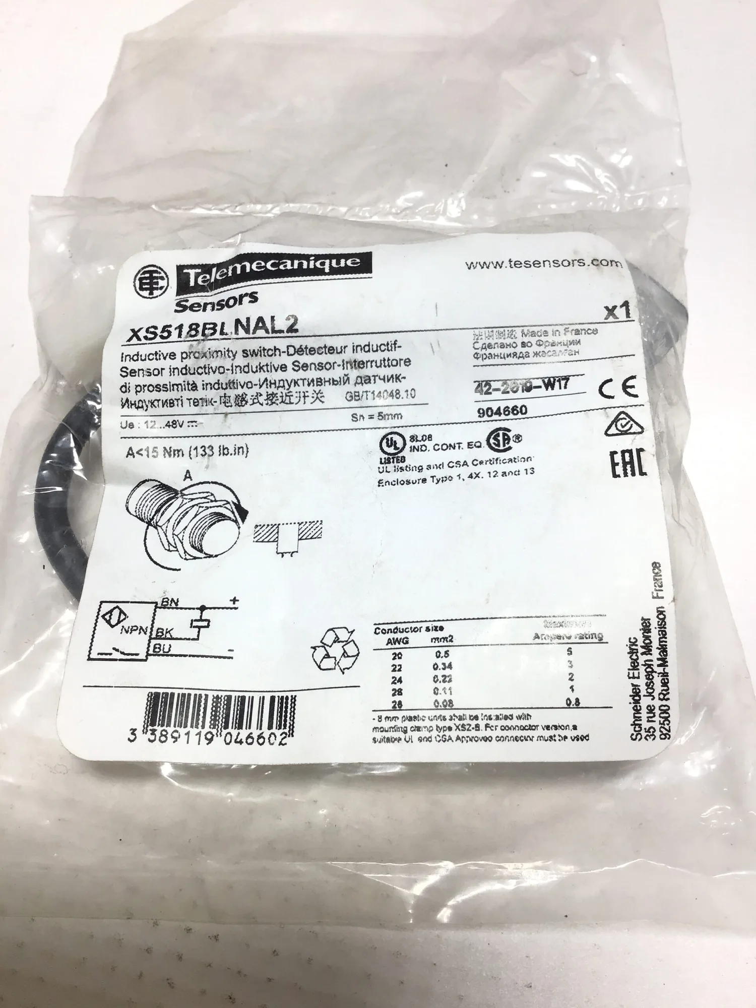 USED TELEMECANIQUE SENSORS (A SCHNEIDER ELECTRIC BRAND) XS518BLNAL2