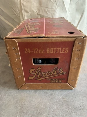 Strohs Bohemian Beer Plastic Coated Cardboard Case w/24 12oz Bottles Glass