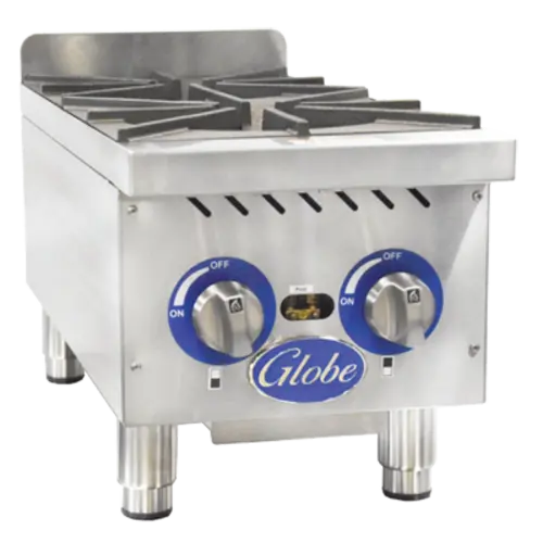 Globe GHP12G 12" Gas Hot Plate w/ (2) Burners & Manual Controls, Convertible