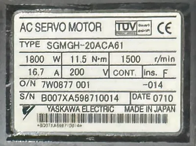YASKAWA SGMGH-20ACA61 Servo Motors | Great American Equipment Company (3)