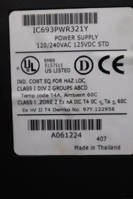 General Electric IC693PWR321Y 120/240VAC Power Supply 9030 Series STOCK 3497A