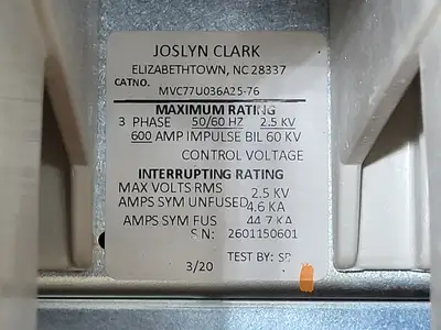 New | in-Stock JOSLYN CLARK MVC77U036A25-76 Switchgears British Columbia CA | Lenmark #1426997