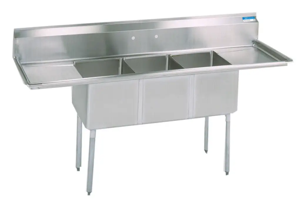 Compass 3 Compartments Sink w/ & Dual 18" Drainboards 16" x 20" x 14" D