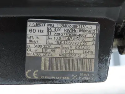Grundfos LP 80-125/114 A-F-A-AUUE 3" In-Line Circulator Pump 250gpm 4kw 460V 3PH