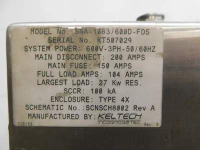 Used KELTECH SNA-1083/600D-FDS Water Heaters Ohio US | Equipment Recovery Corp. #1329775