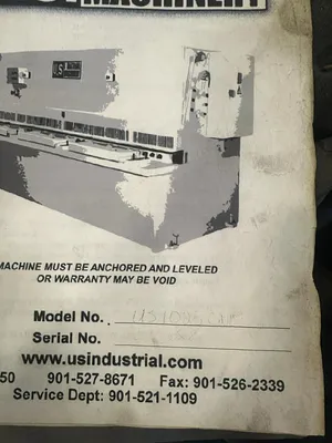 USED 2013 US INDUSTRIAL US1025PMS 1/4 X 10 SHEAR